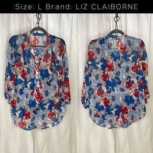 RED WHITE & BLUE 3/4 sleeve BLOUSE Size L by Liz Claiborne